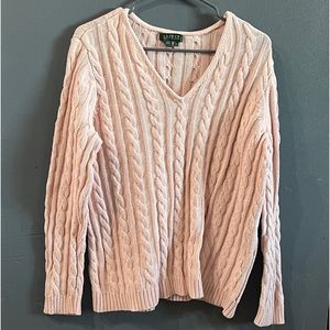 Lauren Ralph Lauren Pink Cable Knit V-Neck Sweater